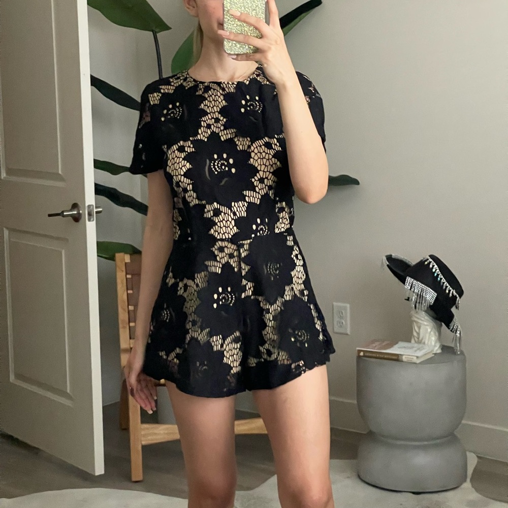 Nude & Black Lace Romper